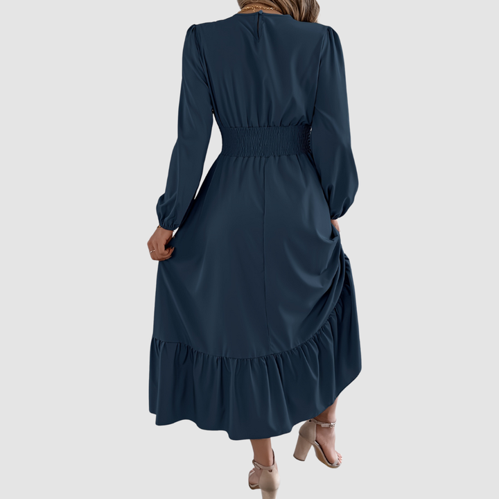 Isola Lane | Navy Ruffled Hem Midi Dress