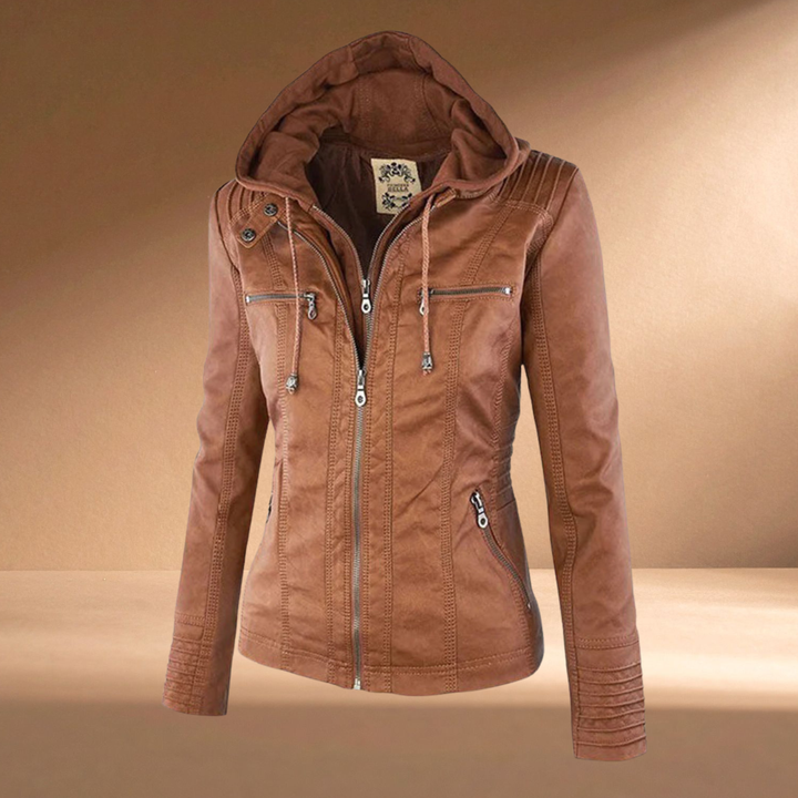 Elora | Chic Hooded Leather Jacket
